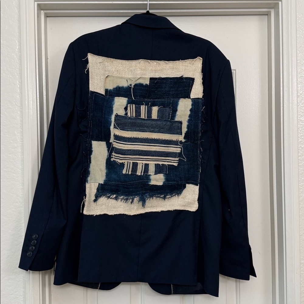 Navy vintage custom patchwork blazer - menswear s… - image 8